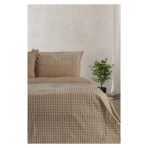 Merinos Modern Line Bej 220x240 Cm Çift Kişilik Battaniye Seti - Görsel 5