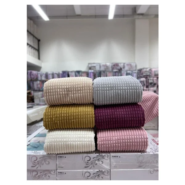 Merinos Modern Line Bej 220x240 Cm Çift Kişilik Battaniye Seti - Görsel 3