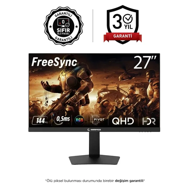 Rampage Miracle Mc27f144q 27" 0.5 Ms 2k Pivot Ips 144 Hz Oyuncu Monitörü - Görsel 8