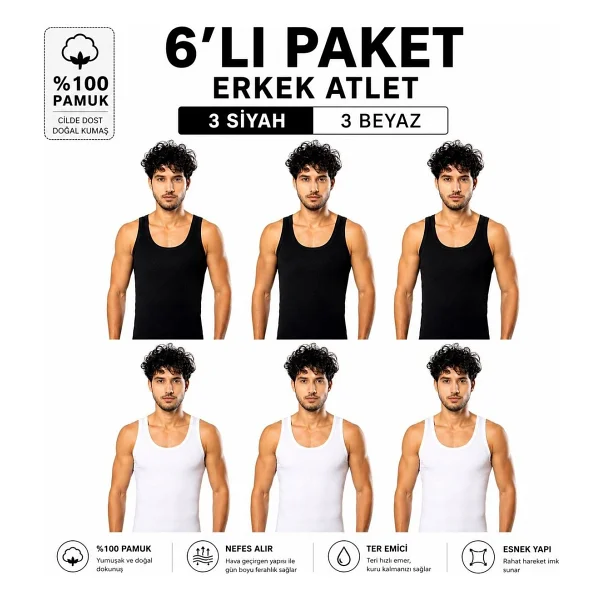 Erdem Erkek 6'lı Beyaz Penye Atlet - Görsel 6