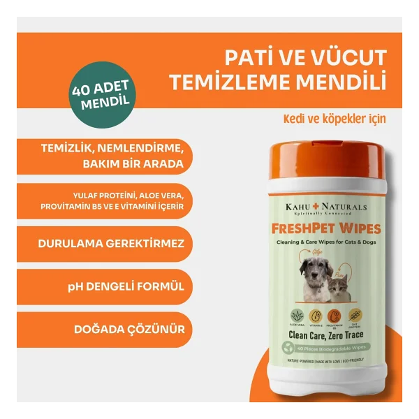 Kahu Naturals Kedi Ve Köpekler İçin Temizleme Mendili 40'lı - Görsel 9