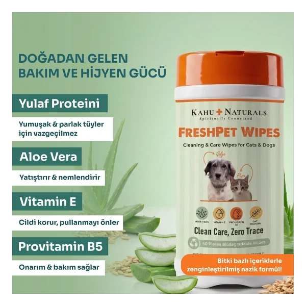 Kahu Naturals Kedi Ve Köpekler İçin Temizleme Mendili 40'lı - Görsel 2