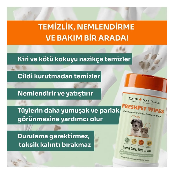 Kahu Naturals Kedi Ve Köpekler İçin Temizleme Mendili 40'lı - Görsel 4