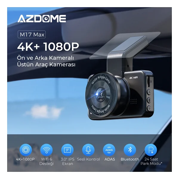 Azdome M17 Max 4K 2 Kameralı Adas Araç Kamerası - Görsel 2