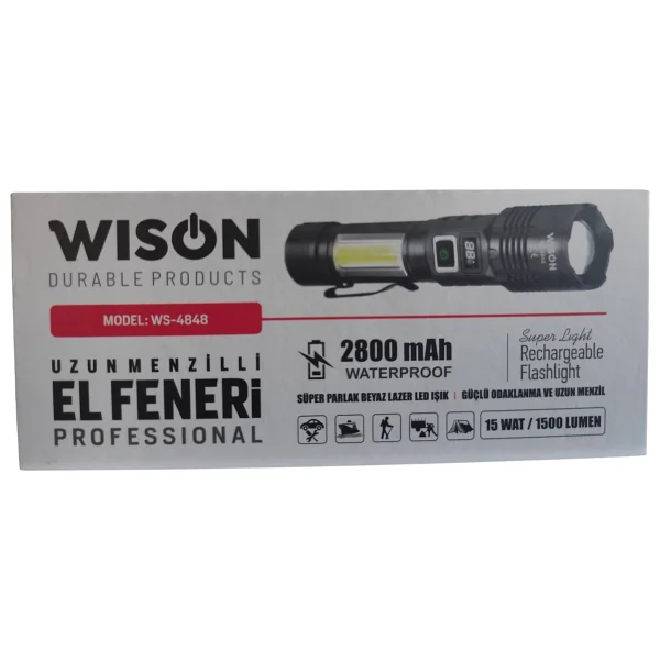 Wison WS-4848 Şarjlı El Feneri 1500 Lumen Zoomlu Mıknatıslı Profesyonel Fener - Görsel 2