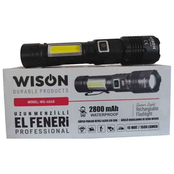 Wison WS-4848 Şarjlı El Feneri 1500 Lumen Zoomlu Mıknatıslı Profesyonel Fener - Görsel 3