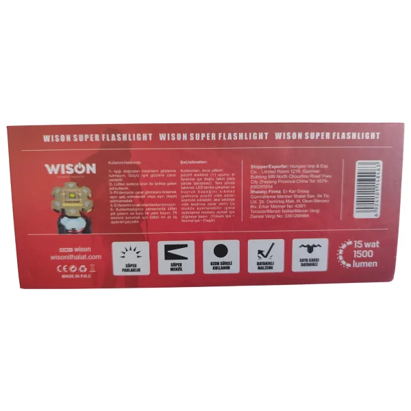 Wison WS-4848 Şarjlı El Feneri 1500 Lumen Zoomlu Mıknatıslı Profesyonel Fener - Görsel 9