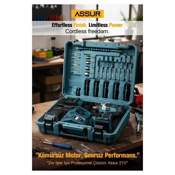 Assur 450 Nm Torklu 21v Çift Akülü 10 Pilli Kömürsüz 1/2 Mavi Somun Sıkma Sökme Makinesi - Görsel 3