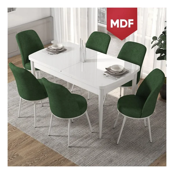 Canisa Concept Via Serisi Açılabilir Beyaz Renk Mutfak Masası Takımı, Yemek Masası+6 Adet Sandalye - Bordo - Görsel 9