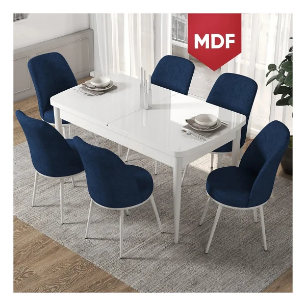 Canisa Concept Via Serisi Açılabilir Beyaz Renk Mutfak Masası Takımı, Yemek Masası+6 Adet Sandalye - Bordo - Görsel 7