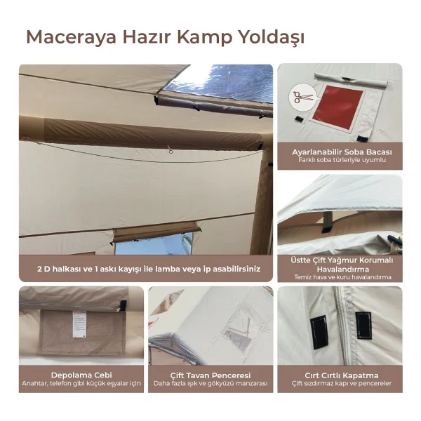 Canarino 6 Kişilik 4 Mevsim 2 Kapılı Tavan Pencereli Şişme Çadır 300x210x200cm - Görsel 4
