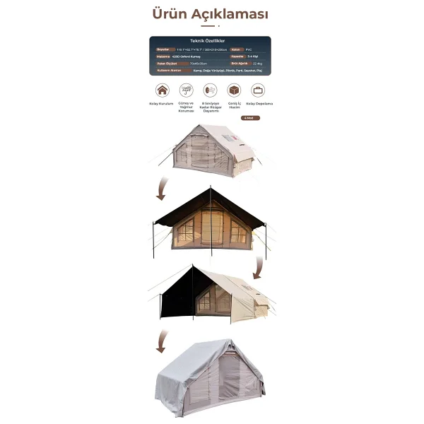 Canarino 6 Kişilik 4 Mevsim 2 Kapılı Tavan Pencereli Şişme Çadır 300x210x200cm - Görsel 7