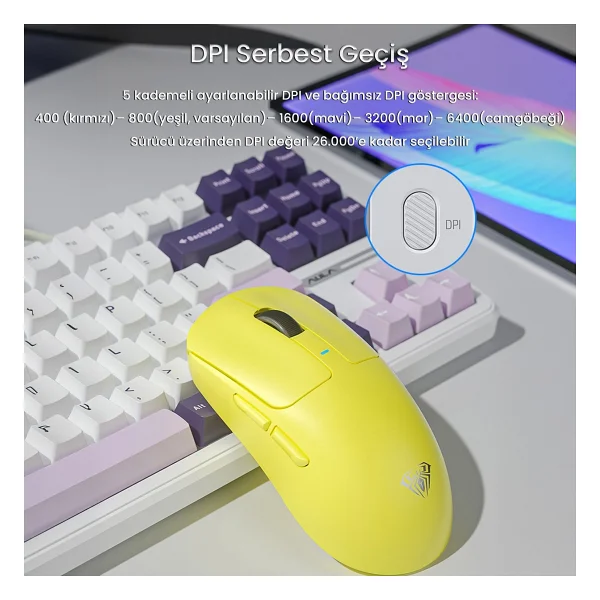Aula Sc680 Sarı Optik Kablolu/Kablosuz Oyuncu Mouse - Görsel 3