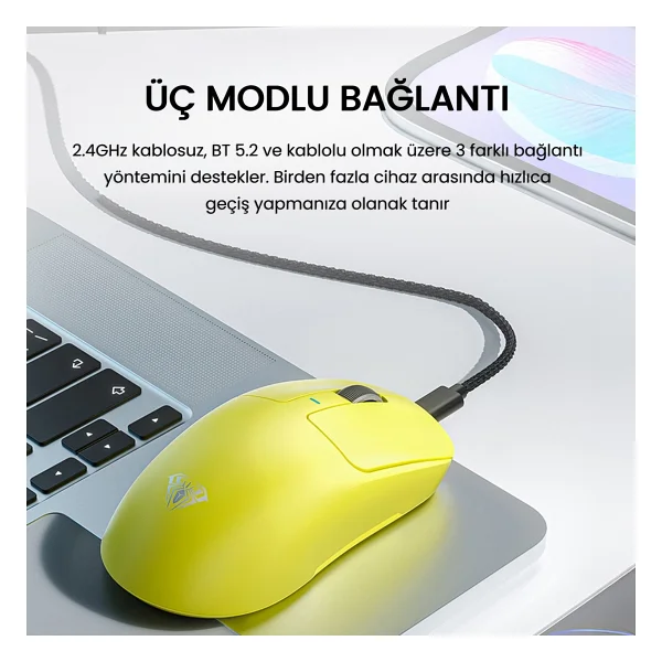 Aula Sc680 Sarı Optik Kablolu/Kablosuz Oyuncu Mouse - Görsel 5