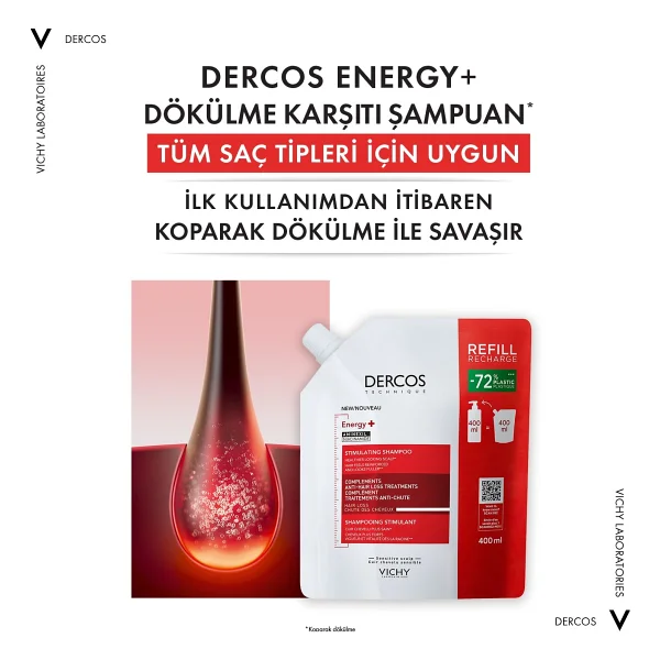 Vichy Dercos Energising Şampuan Dökülme Karşıtı Etkiyle 400 Ml Yeniden Dolum Paketi - Görsel 3