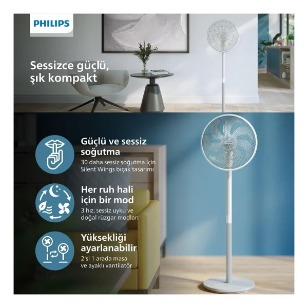 Philips Phılıps Silentwings Teknolojisi İle Güçlü Ve Süper Sessiz Ayaklı Vantilatör. 19 Db. 2'si 1 Arada Masa Ve Ayaklı Vantilatör - Görsel 9
