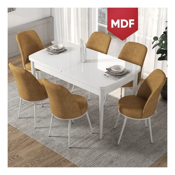 Canisa Concept Via Serisi Açılabilir Beyaz Renk Mutfak Masası Takımı, Yemek Masası+6 Adet Sandalye - Bordo - Görsel 10