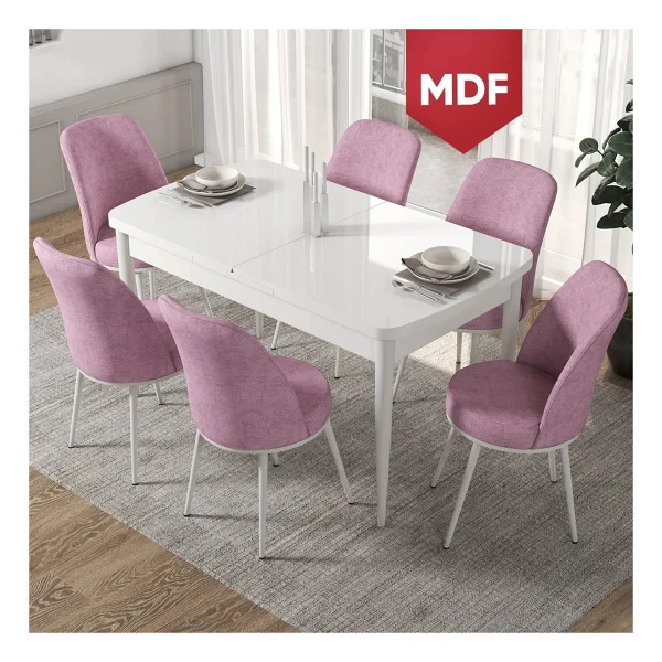 Canisa Concept Via Serisi Açılabilir Beyaz Renk Mutfak Masası Takımı, Yemek Masası+6 Adet Sandalye - Bordo - Görsel 6