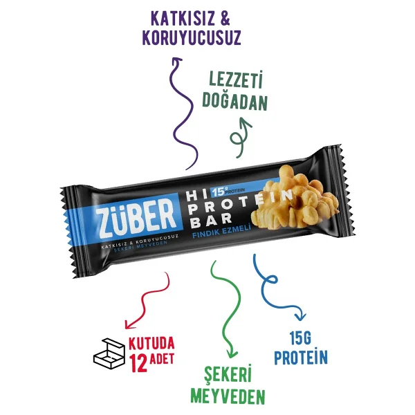 Züber Fındık Ezmeli 45 Gr 12'li Yüksek Protein Bar - Görsel 8