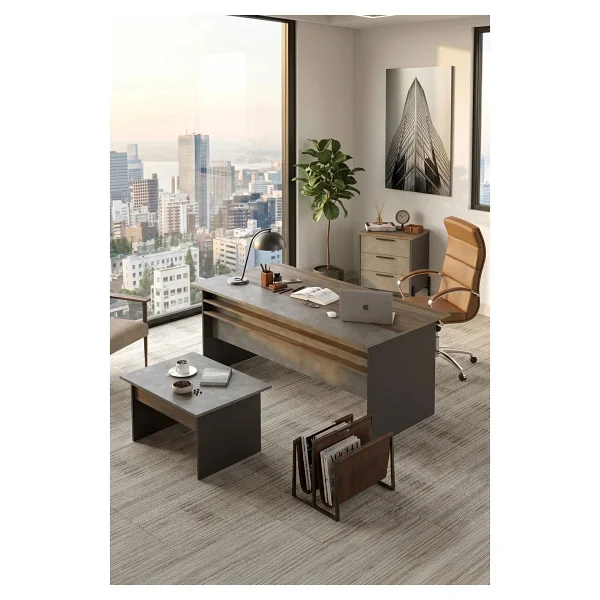 Yurudesign Vista Abc Ofis Büro Masa Takımı Kahve-Beton-Antrasit Vs7-Cga - Görsel 3