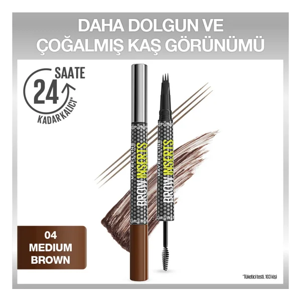 Maybelline New York Brow Insert Çift Uçlu Medium Brown Kaş Kalemi - Görsel 3