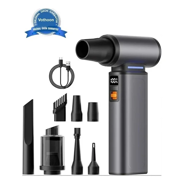 Violent Turbo Jet Fan 130000rpm Ultra Güçlü Motor Güçlü Vakum 4000mah Bataryalı Üflemeli - Gri - Görsel 7