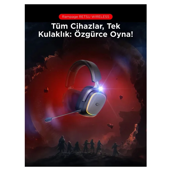 Rampage Retsu RGB Kablolu/Kablosuz Kulak Üstü Oyuncu Kulaklığı - Görsel 9