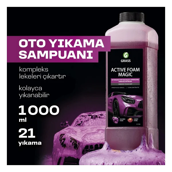 Grass Active Foam Magic 1l - Hızlı Köpüren Renk Değiştiren Fırçasız Oto Yıkama Şampuanı Tüm Araçlar İçin Araba Şampuanı Oto Temizleyici Köpük Şampuan - Görsel 7