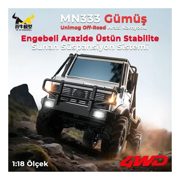 Mn Model Mn333 1/18 Mercedes Unimog U4000 4wd Rc Crawler Offroad Uzaktan Kumandalı Araba Arazi Aracı Model Car Truck Rtr - Görsel 6