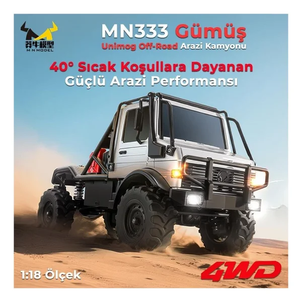 Mn Model Mn333 1/18 Mercedes Unimog U4000 4wd Rc Crawler Offroad Uzaktan Kumandalı Araba Arazi Aracı Model Car Truck Rtr - Görsel 9