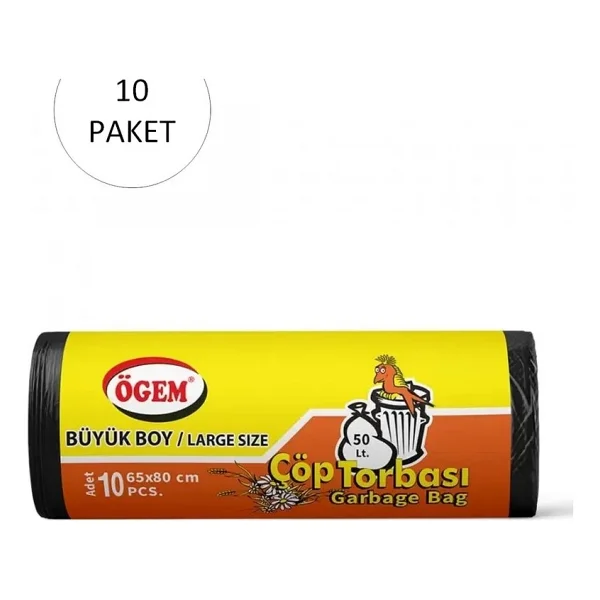 Ögem Büyük Boy Çöp Torbası 65 X 80 Cm 10'lu Rulo X 10 Paket = 100 Adet (Siyah) - Görsel 2