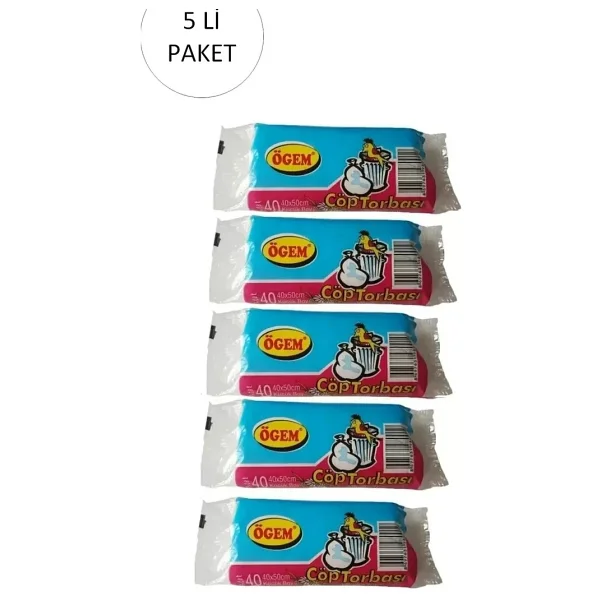 Ögem Küçük Boy Çöp Torbası 40 X 50 Cm 40'lı Rulo X 5 Paket = 200 Adet (Şeffaf) - Görsel 2