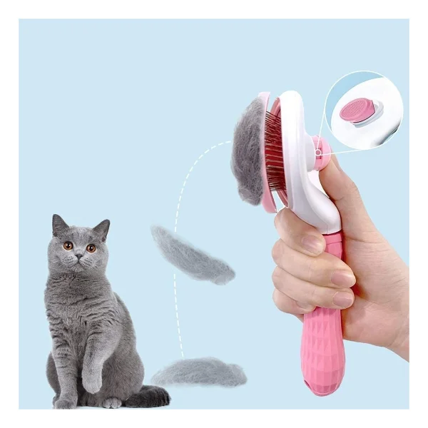 Buffer Kedi Köpek Tüy Toplayıcı Kendini Temizleyebilen Ergonomik Saplı Evcil Hayvan Tarağı Pembe - Görsel 4