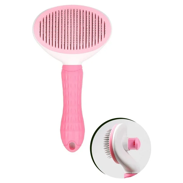 Buffer Kedi Köpek Tüy Toplayıcı Kendini Temizleyebilen Ergonomik Saplı Evcil Hayvan Tarağı Pembe - Görsel 7