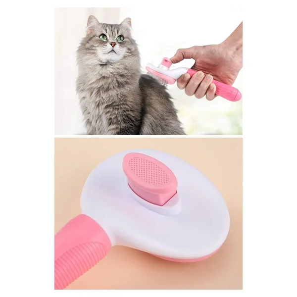 Buffer Kedi Köpek Tüy Toplayıcı Kendini Temizleyebilen Ergonomik Saplı Evcil Hayvan Tarağı Pembe - Görsel 8
