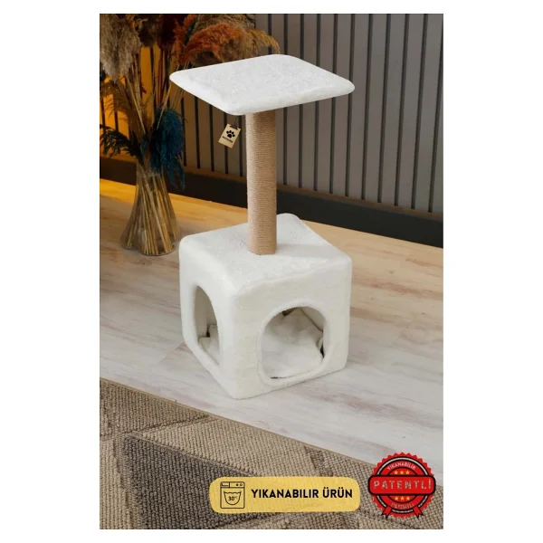 Pati Store Bodrum Modeli Yıkanabilir Kedi Evi Ve Tırmalama - Ekstra Sağlam Mdf Taban - Yumuşak Welsoft Dokulu - Gri - Görsel 4