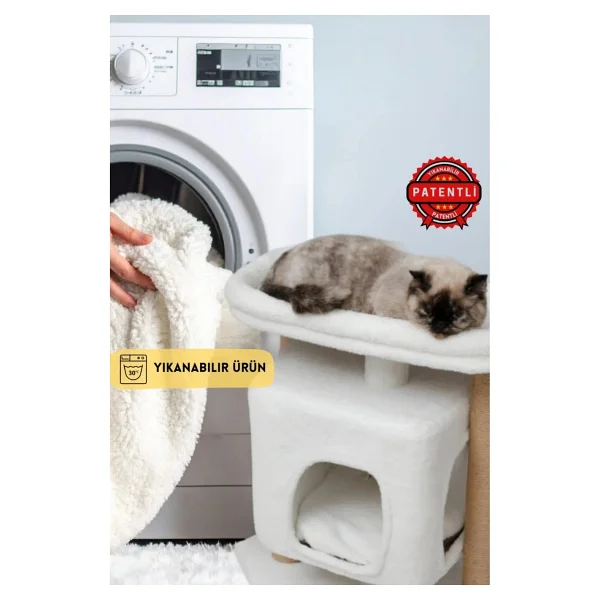 Pati Store Bodrum Modeli Yıkanabilir Kedi Evi Ve Tırmalama - Ekstra Sağlam Mdf Taban - Yumuşak Welsoft Dokulu - Gri - Görsel 5