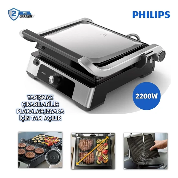 Philips 5000 Serisi, 2200 W, Çıkarılabilir Plaka, Izgara Için Tam Açılır 180 Derece Açılır Izgara, Isı Ayarlı Tost Makinesi + Onerous Tartı - Görsel 10