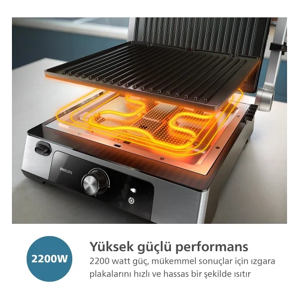 Philips 5000 Serisi, 2200 W, Çıkarılabilir Plaka, Izgara Için Tam Açılır 180 Derece Açılır Izgara, Isı Ayarlı Tost Makinesi + Onerous Tartı - Görsel 2