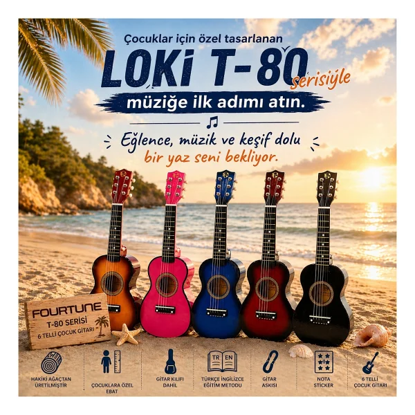 Fourtune Loki T-80sb 6 Telli Sunburst Çocuk Gitarı Gerçek Ağaç - Görsel 2