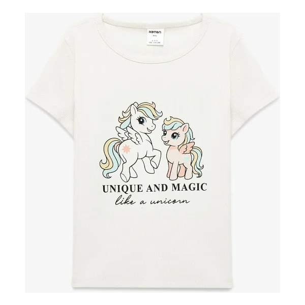 Koton Tişört Kısa Kollu Bisiklet Yaka Unicorn Baskılı Pamuklu - 12 - 18 Ay - Ekru - Görsel 4