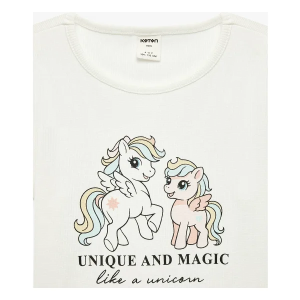 Koton Tişört Kısa Kollu Bisiklet Yaka Unicorn Baskılı Pamuklu - 12 - 18 Ay - Ekru - Görsel 3