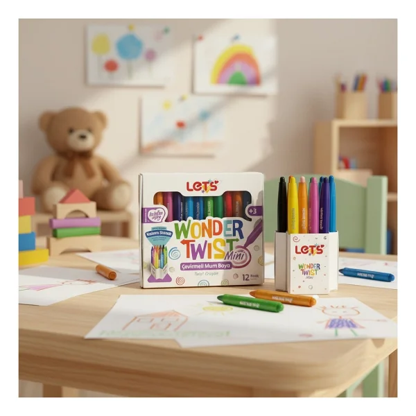 Lets 12 Renk Wonder Twist Mini Çevirmeli Mum Boya - Görsel 2