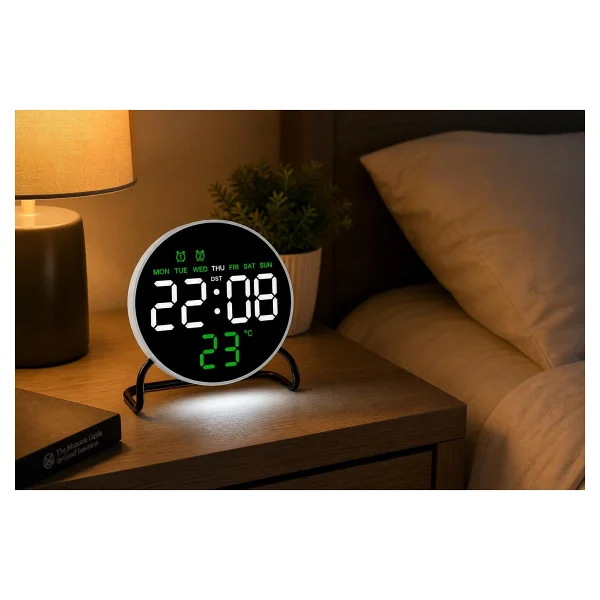 Valkyrie LED Dijital Masa Saati Alarm Sıcaklık Takvim Göstergeli USB Gece Işıklı Masa Saati Çift Alarm - Görsel 3