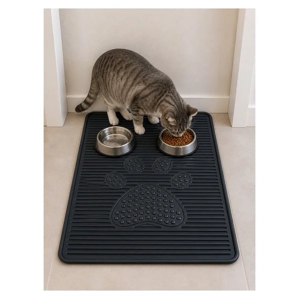 Black Gold Kedi Kumu Paspası 60x42 Havuzlu Kaymaz Yıkanabilir Kedi Tuvalet Altlığı Döküntü Önleyici Mat - Siyah - Görsel 4