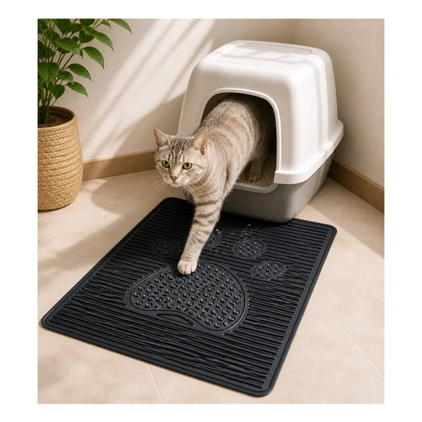 Black Gold Kedi Kumu Paspası 60x42 Havuzlu Kaymaz Yıkanabilir Kedi Tuvalet Altlığı Döküntü Önleyici Mat - Siyah - Görsel 5