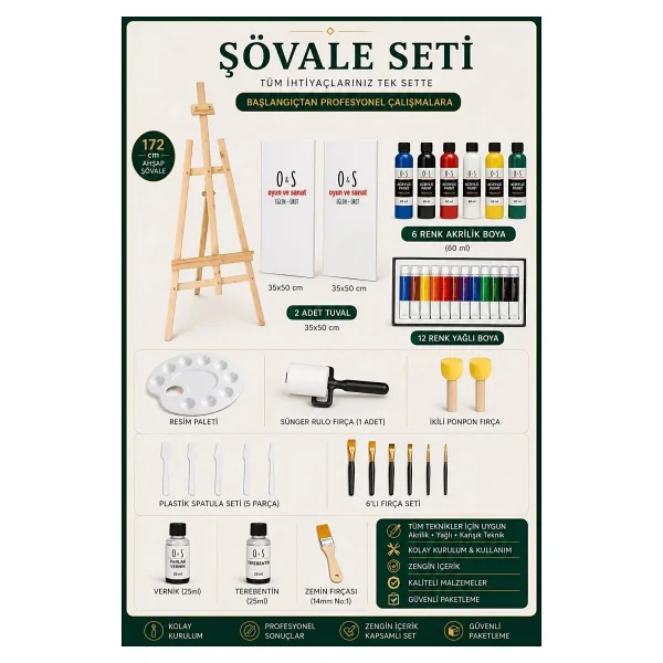Artlantis Masa Üstü Şövale 1 Adet Küçük Şövalye 28x37 Cm Çam Ağacından İmal Edilmiştir Sanatsal Tuval Sergi - Görsel 7