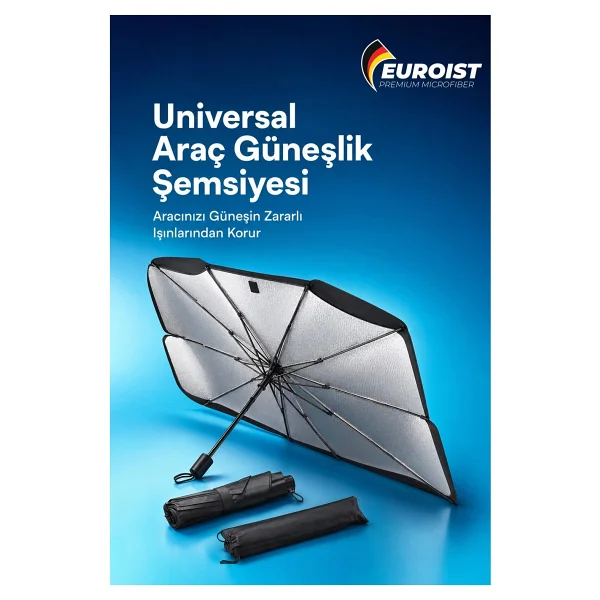Euroist Katlanabilir Araba Ön Cam Güneşlik Şemsiye 140x79 Cm Uv Koruyucu Oto Gölgelik - Görsel 8