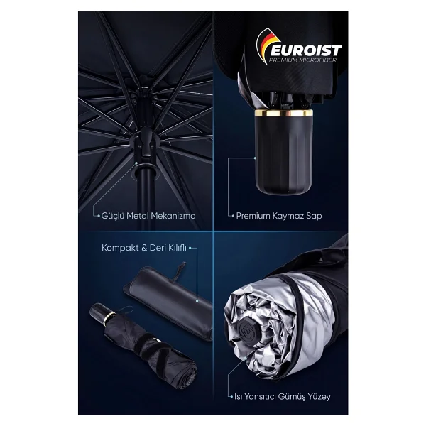 Euroist Katlanabilir Araba Ön Cam Güneşlik Şemsiye 140x79 Cm Uv Koruyucu Oto Gölgelik - Görsel 3