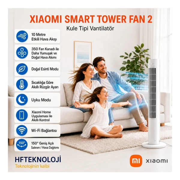 Xiaomi Yazın Serin Kalmak Için ,Smart Tower Fan 2 Kule Tipi Vantilatör - Beyaz - Görsel 8